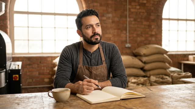 A roastery owner working through next year's budget